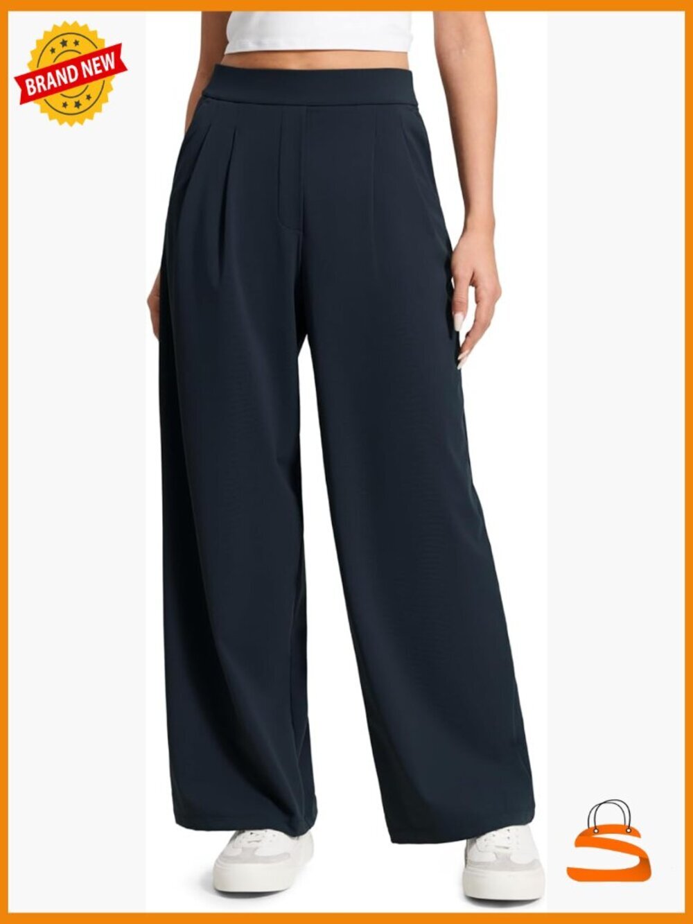 Wide Leg Work Pants with Pockets Business Casual 29.5" Stretch